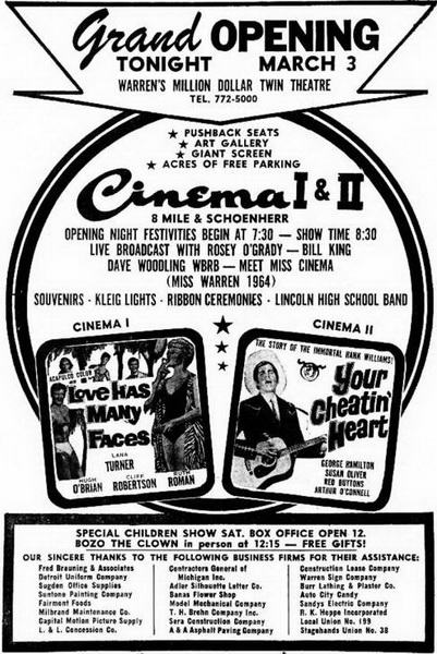 Cinema City Warren - 1965-03-03 Ad (newer photo)